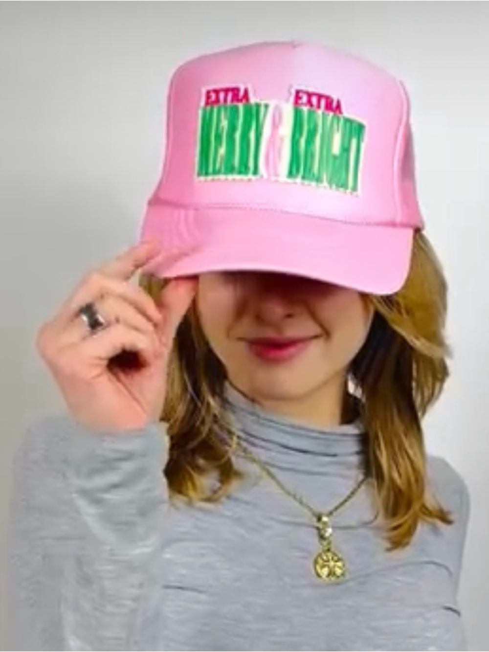 Christmas Pink "Merry & Bright" Trucker Hat